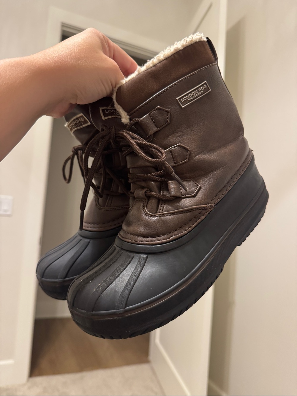 London Fog Kids Brown and Black Insulated Duck Boots